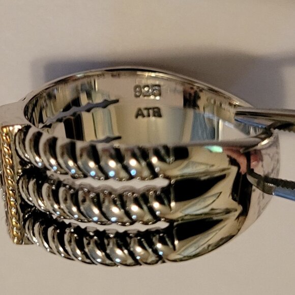 **SOLD**Sterling Silver w/14k Y Gold & 3 Sapphires sz 7.5 NEW w/Gift Box - Picture 7 of 8